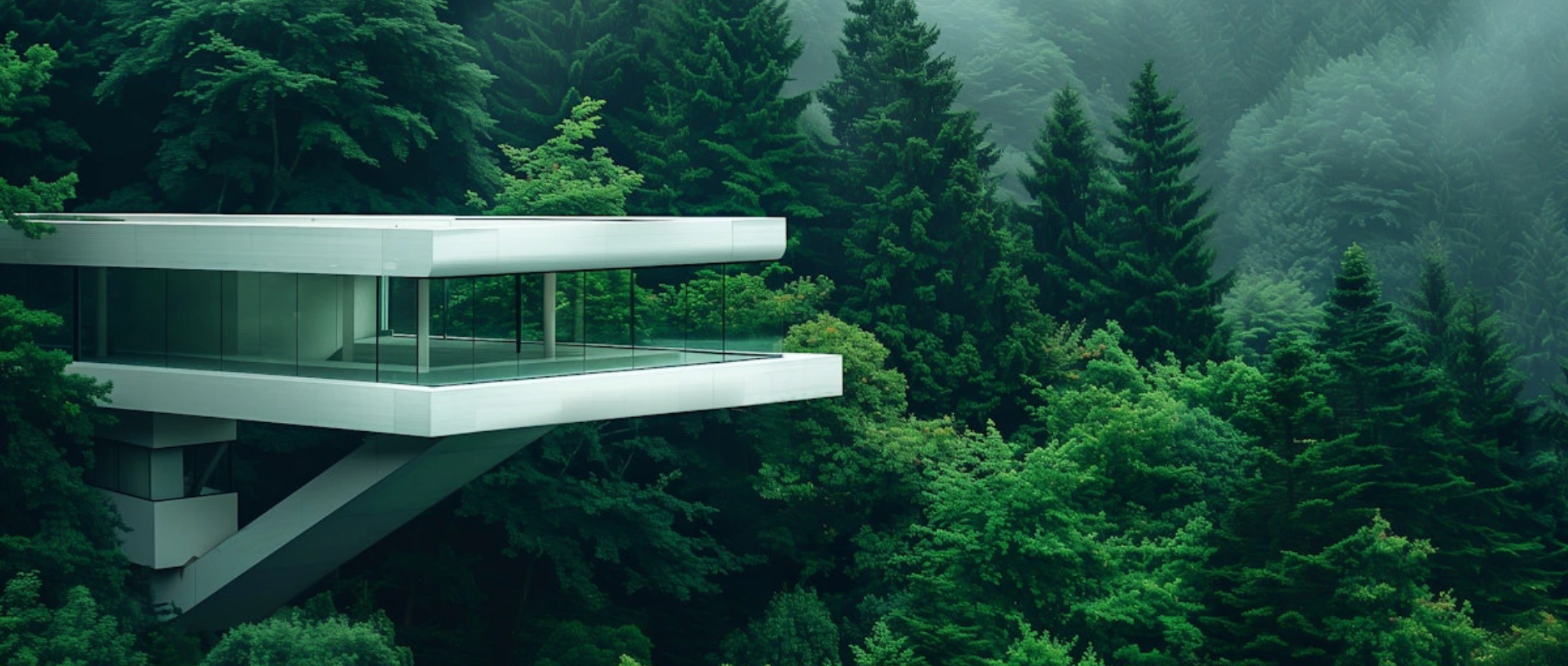 Maison moderne dans la forêt verdoyante